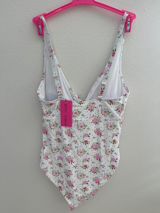 Betsey Johnson Polka Dot Bouquet Print One-Piece Swimsuit & Sarong Size Large - Picture 2 of 8